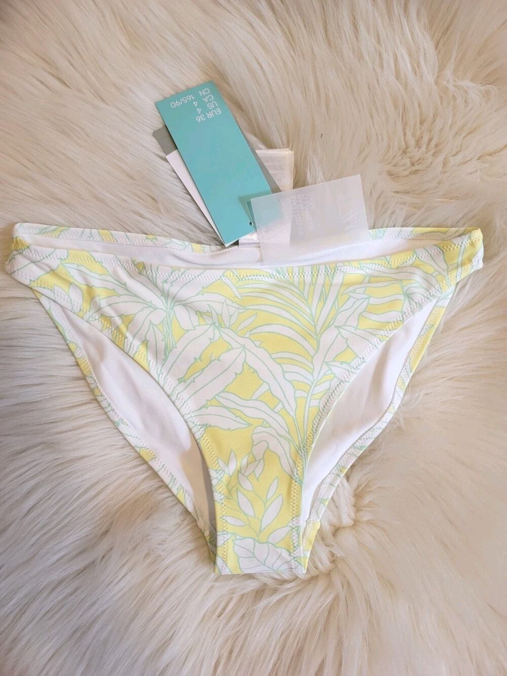 NWT H&M Women's Size 4 Yellow Leaves Tropical Bikini Bottom Swimwear Beach